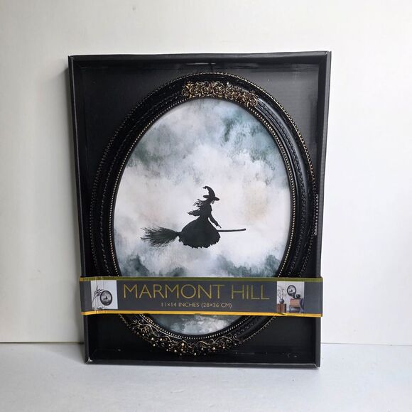 Halloween Marmont Hill Flying Witch On Broom Oval Framed Wall Art Decor - NEW - Picture 1 of 3